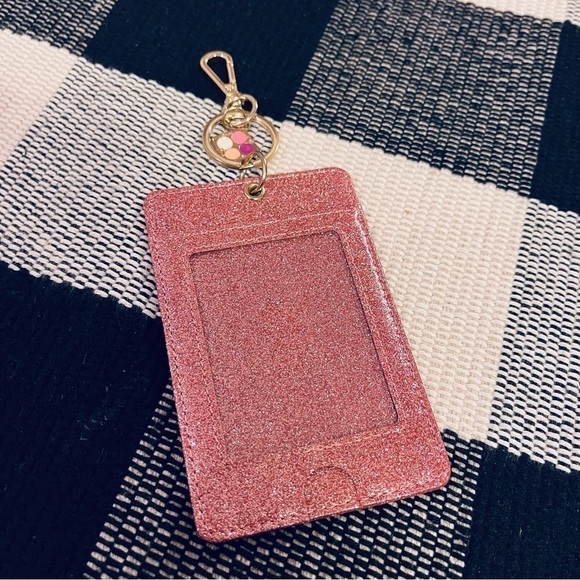 pink Glitter Badge Reel Wallet Card Holder - Picture 4 of 5